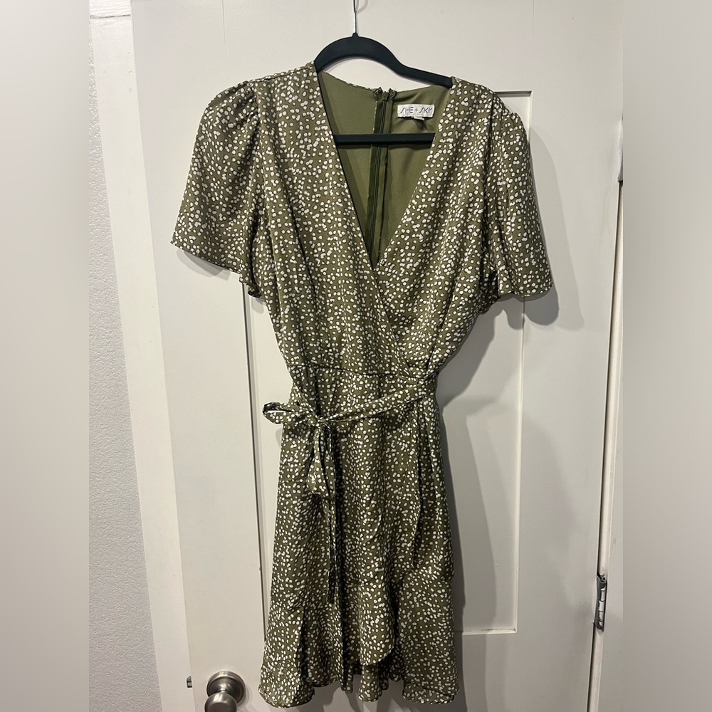 Olive green polka dot dress